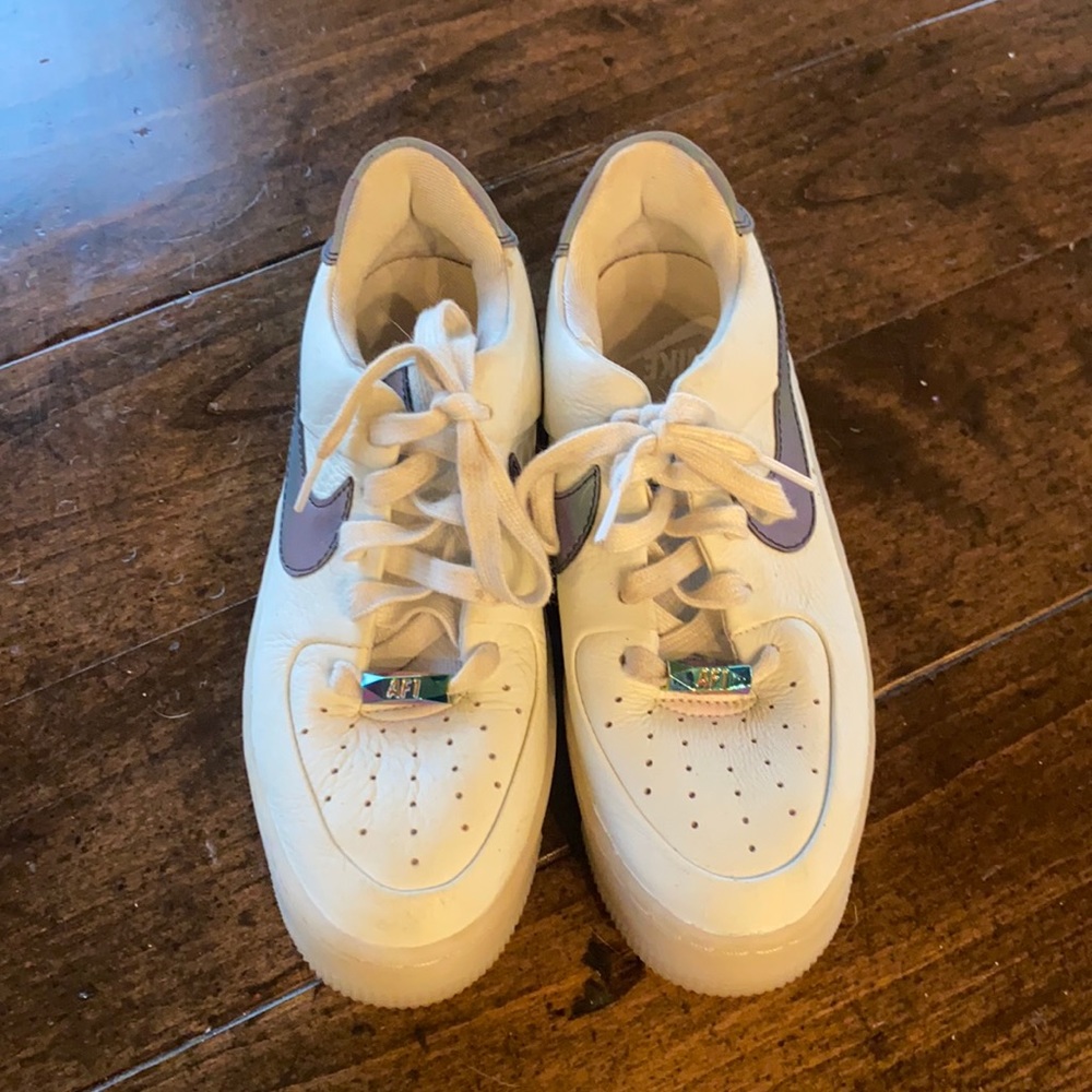 Nike AF-1 white and metallic swoosh and tag